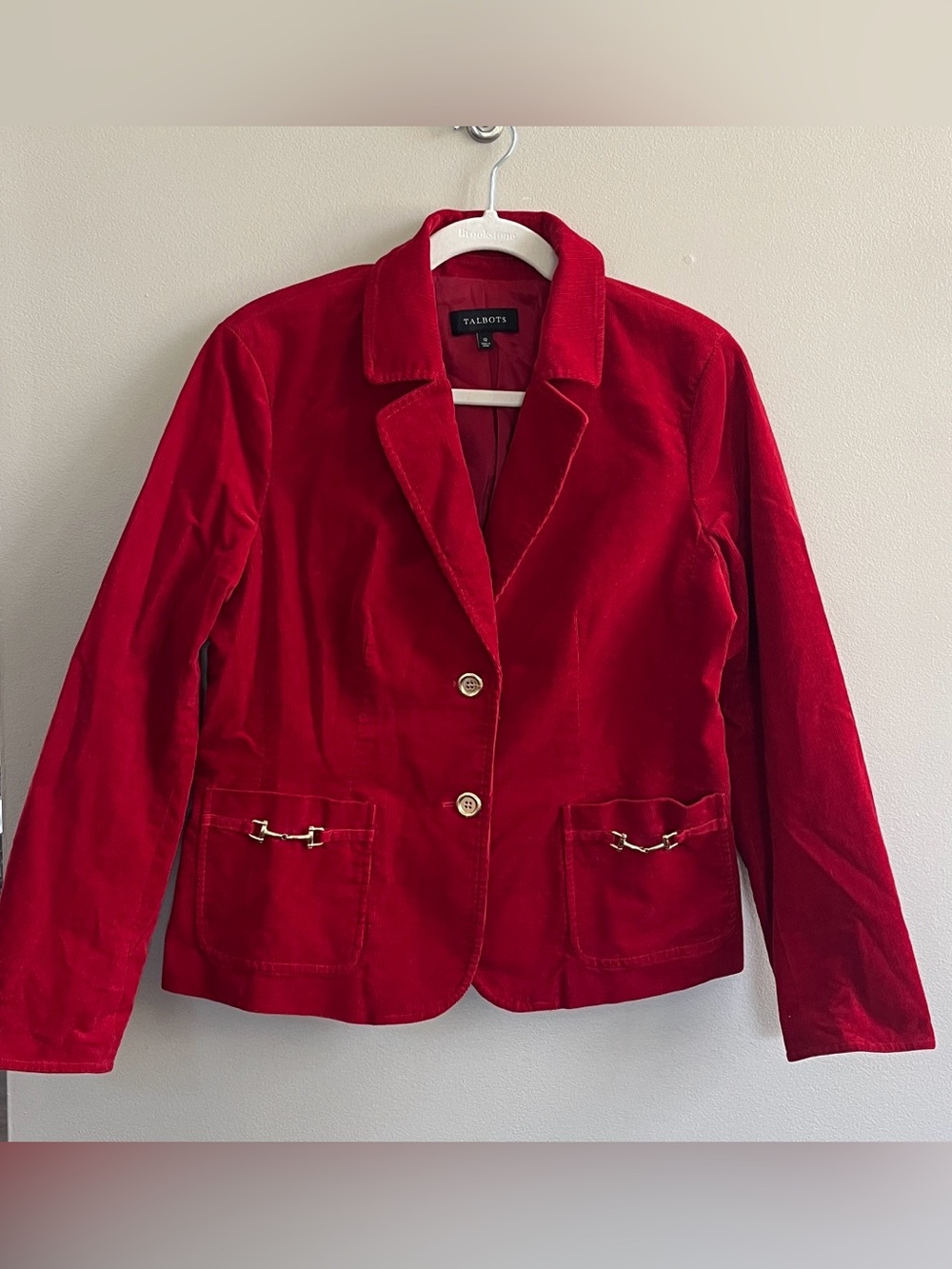 Talbots red corduroy blazer Goldtone horsebit hardware jacket size 12